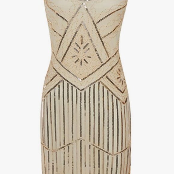 Unique Vintage 1920s Flapper Fringe Beaded Sequins Fringe Ivory dress Sz M #25 - Picture 2 of 6